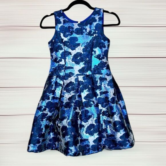 Zoë LTD Formal Dress Blue Floral Sleeveless Fit & Flare size 14 - Picture 1 of 13